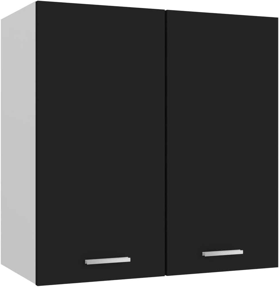 'vidaXL Scandinavian Style Hanging Cabinet in Black - Engineered Wood Kitchen Wall Unit, Spacious Shelves, Easy Assembly, L60 x W60 x D31 cm