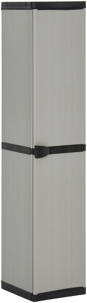 Garden Storage Cabinet with 3 Shelves Grey and Black PVC and Polypropylene 34x40x168 cm Compact Outdoor Patio Organizer Locker Cupboard for Utility Garage Office Storage