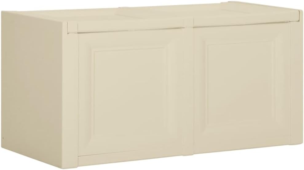 Angora White 85L Cushion Storage Box, 86x40x42 cm Plastic Outdoor Deck Organizer Bin for Patio Furniture, Pool Toys, Garden Tools, Lightweight Design