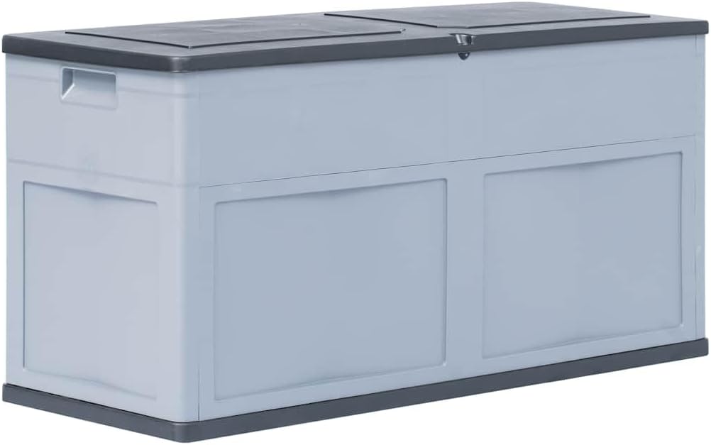 vidaXL Garden Storage Box Lockable Plastic Deck Storage Container Porch Chest Cushion Pillow Holder Outdoor Patio Furniture 320L Grey Black