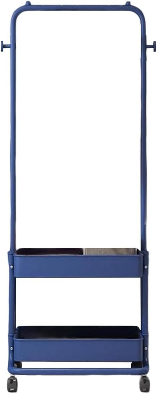 3-in-1 Garment Rack with 2 Tiers Basket and Side Hooks Movable Storage Cart Sturdy Space Saving Clothing for Living Room Bedroom Dressing Entryway Indoor Hallway Laundry Office Student Dormitory