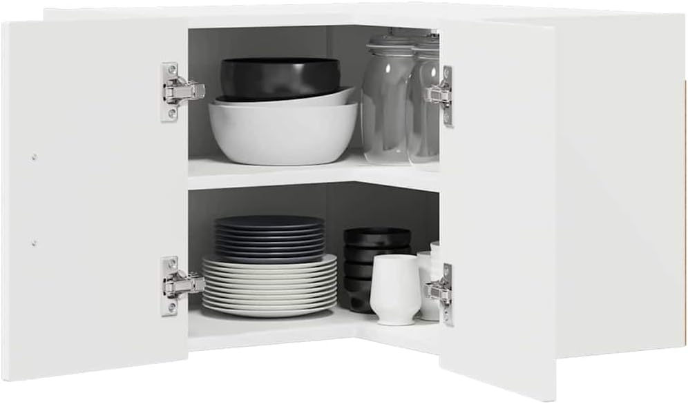 vidaXL Wall Corner Cabinet Lucca White 57 x 57 x 40 cm Engineered Wood, Trendy Kitchen fix, Rectangular Wooden Panel, Tough Dishwasher Cover, hides appliances, Space-Saving Beauty
