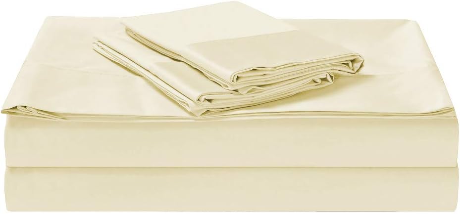 1500TC Cotton Rich 4 Pieces Mega King Bed Sheet Set, Flat Sheet, Fitted Sheet & 2 Pillowcases Beige