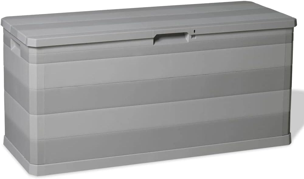 Garden Storage Box Grey Polypropylene 117x45x56 cm 280L Capacity Lockable Outdoor Patio Deck Backyard Furniture Chest Bench Organizer
