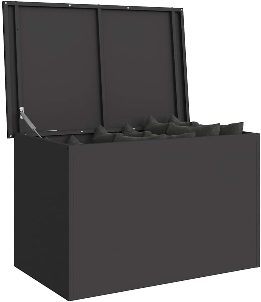 vidaXL Outdoor Storage Box Black 80 x 50,5 x 50 cm Steel, Outdoor Storage Box, Tough Metal Organizer, Weatherproof, Rectangular Garden Cabinet