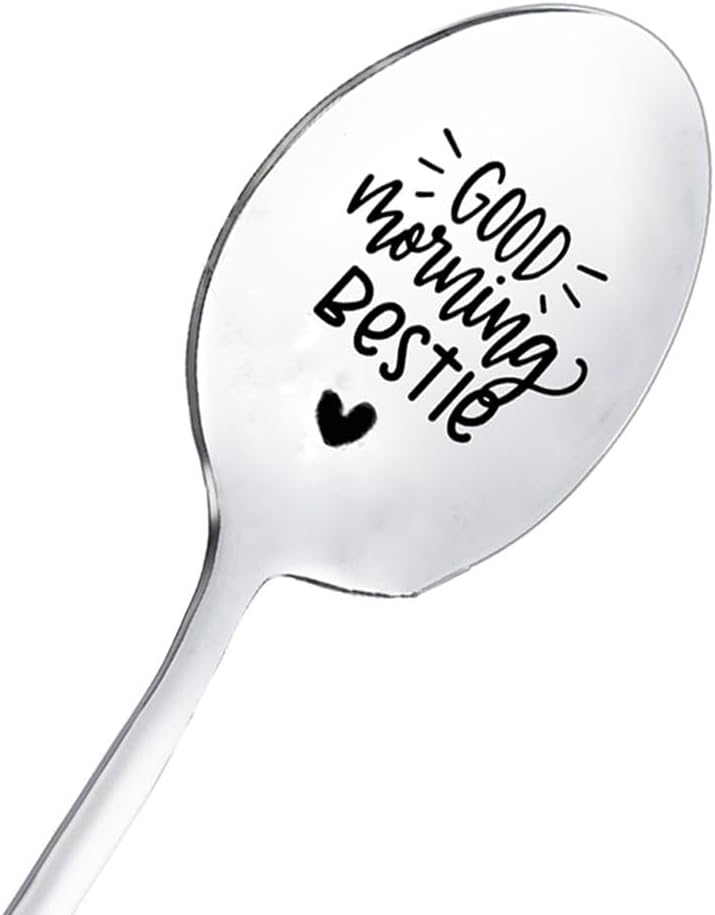 Premium Food Grade Stainless Steel Tea Spoons, Durable Small Spoons, Funny Engraved Coffee Tea Spoons Friendship Spoon Gift Christmas Birthday Gifts for Best Friend (Silver)