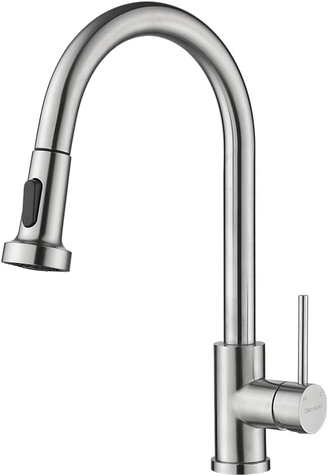 Decaura WELS Kitchen Taps Pull Out 2-Mode Spray Basin Mixer Tap 360° Swivel Laundry Sink Faucet (Brushed Nickel)