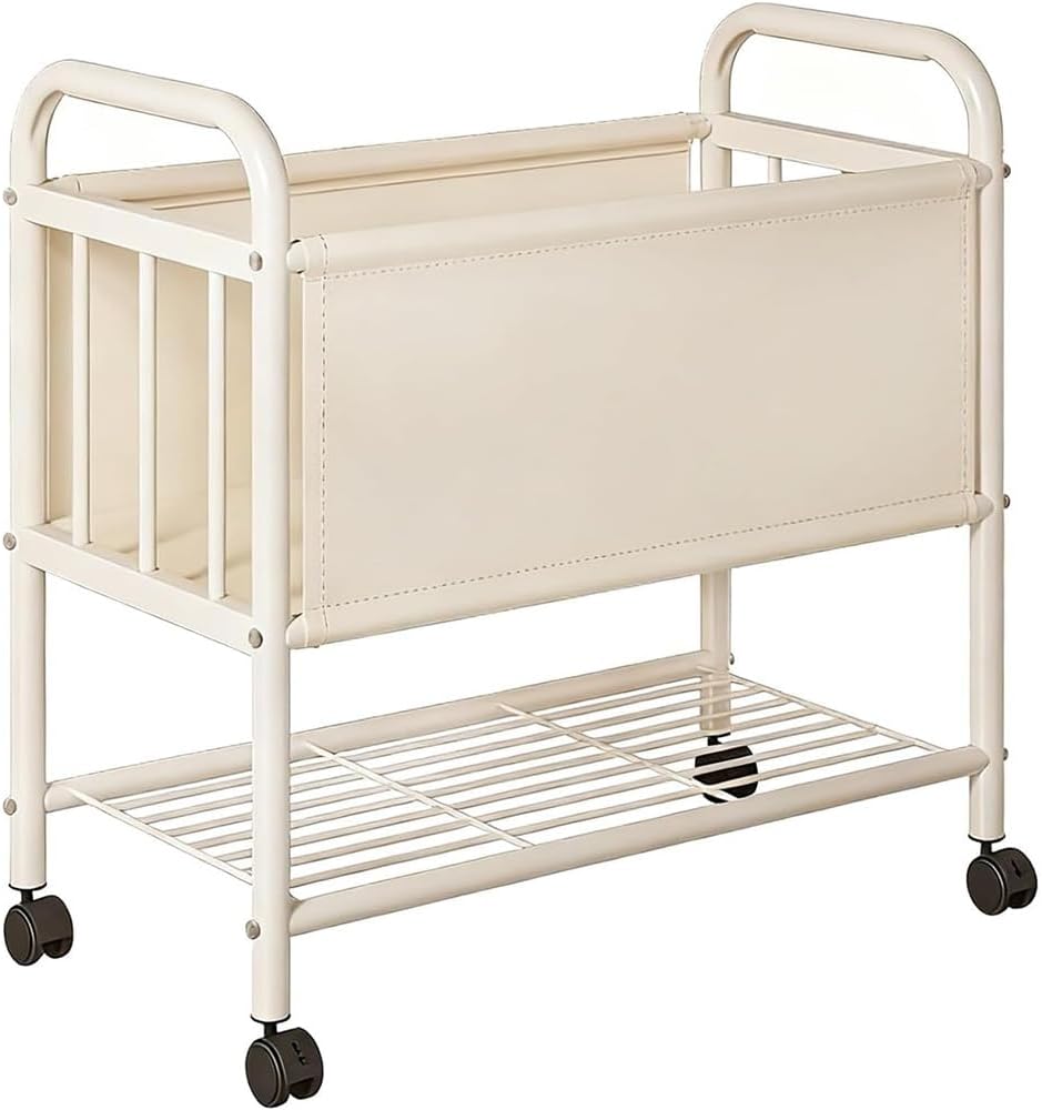 JIUSEGE Laundry Sorter Cart, 80 CM White Leather Rolling Hamper with Wheels, Spacious Organizer for Clothes, Shoes & Home Storage
