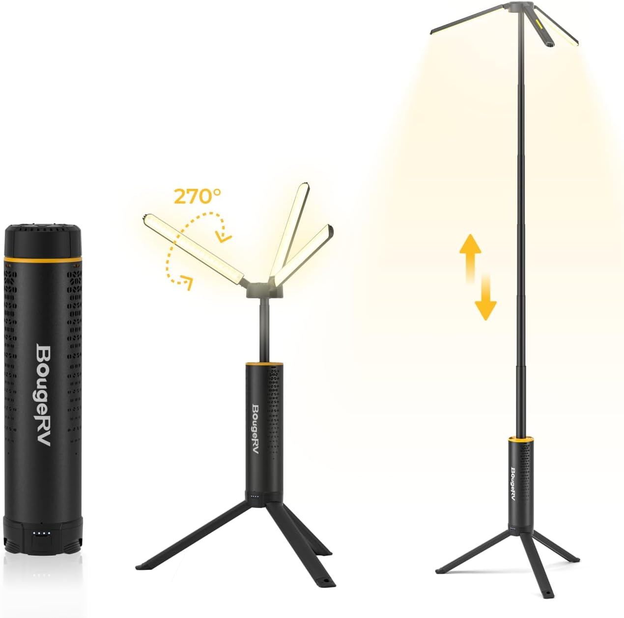 BougeRV T1 Telescopic Camping Light Rechargeable, 15600mAh Collapsible Camping Lantern, Portable Dimmable Camping Lamp for Tent, IPX5 Waterproof for Outdoor, Power Outages, Emergency, Fishing, Hiking