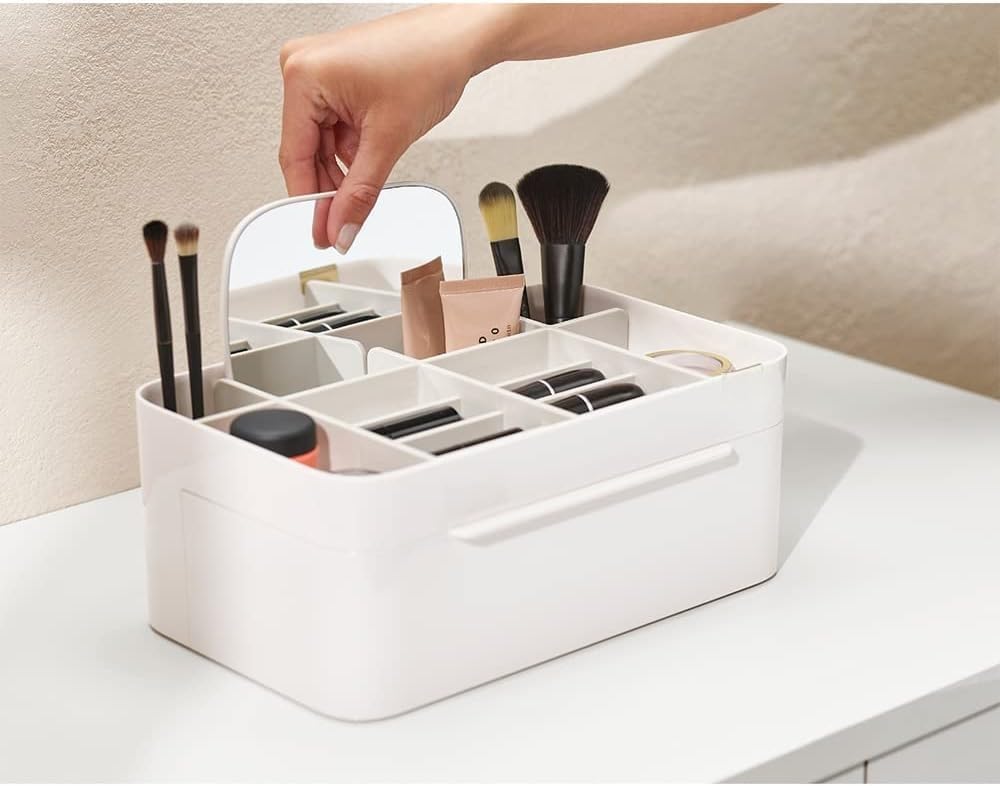 GION Multiple Compartments Cosmetics Skincare Storage Box Drawer Makeup Organizer, Cosmetics Skincare Jewelry Lipstick Organizer Box Suitable for Bathroom, Dresser, Vanity and Countertop (1Pcs)