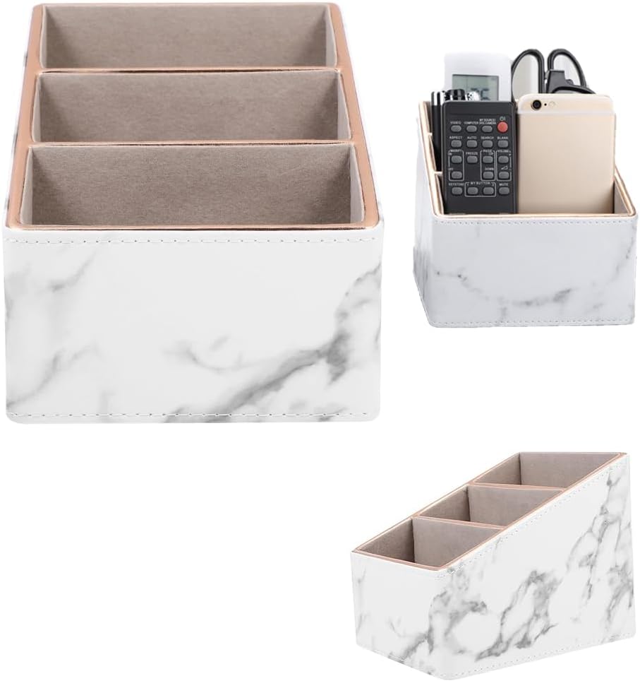 Desk Organizer Office Supplies Caddy Pu Leather Multi-function Storage Box Pen/Pencil,Cell phone, Business Name Cards Remote Control Holder, Marbled Pens Holder Desk Pen Storage Box Large Capacity