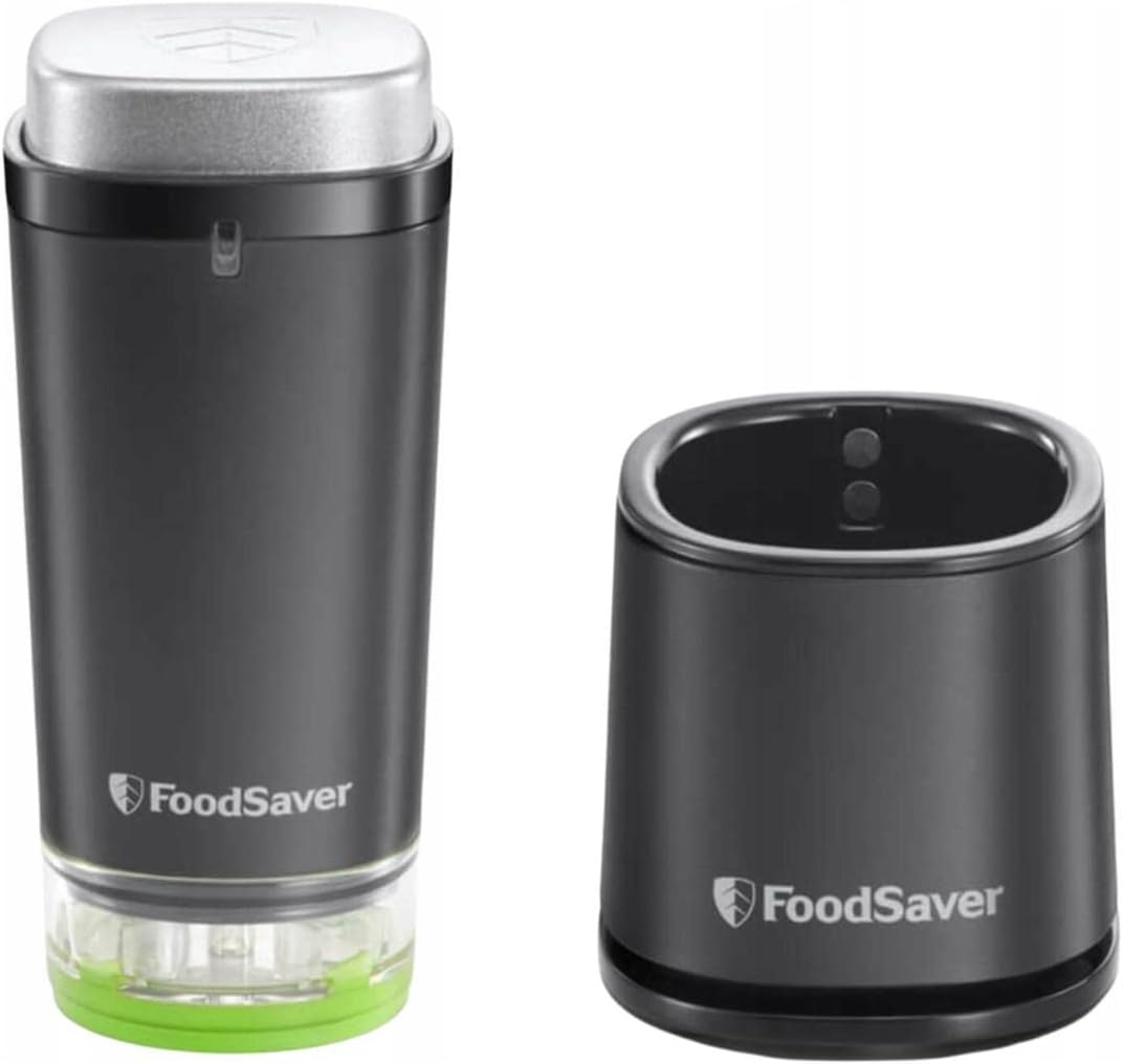 FoodSaver Wireless Handheld Vacuum Sealer for Sealing Food with Charging Station | Mini Vacuum Sealer with 1 Container for Canning and Marinating and 5 Fresh-Keeping Vacuum Bags [VS1199X]
