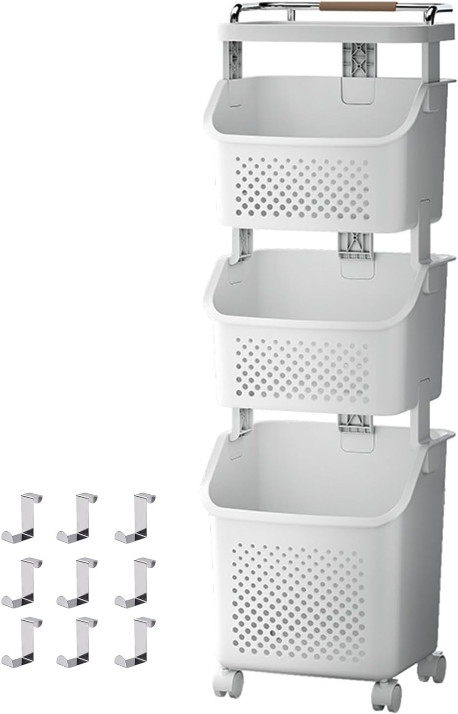 Rolling Laundry Hamper Cart with Wheels, Clothes - holding Baskets paired with a Clothes Hamper featuring Convenient Portable Storage Baskets (3-Tier)