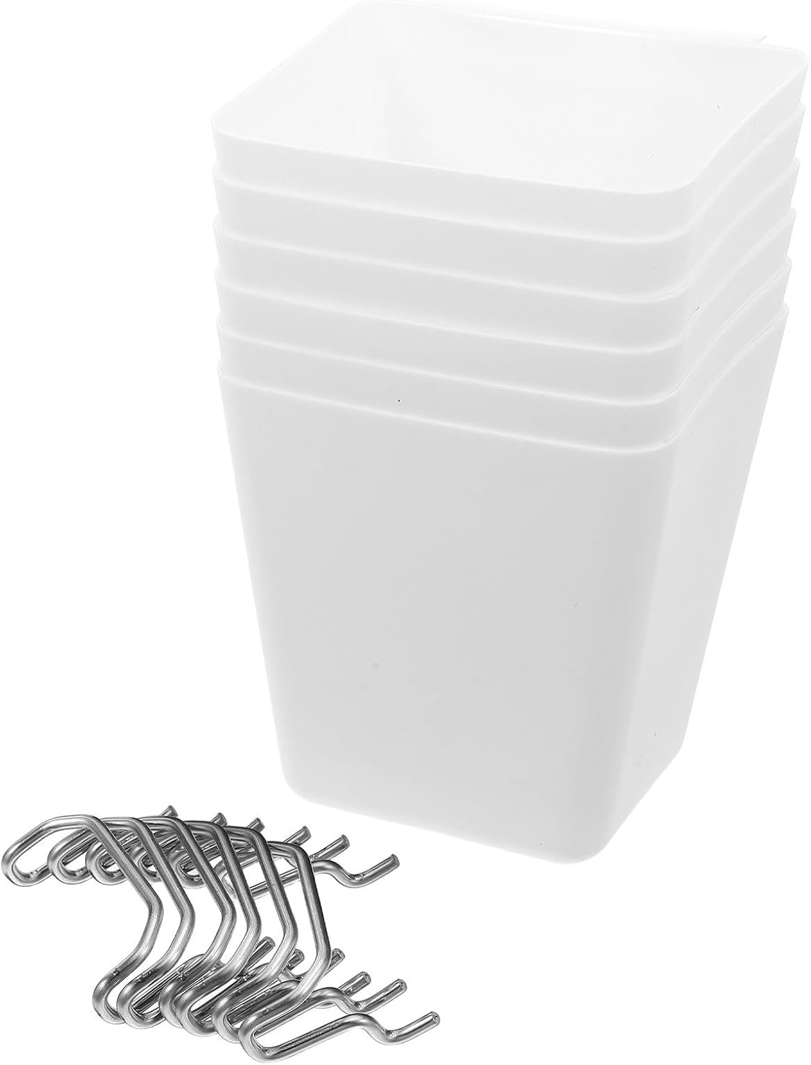 Hemobllo 6pcs White Pegboard Bins with Metal Hooks Plastic Storage Containers for Pegboard Organizer Strong Load Capacity Easy to Install for Craft Room or Home