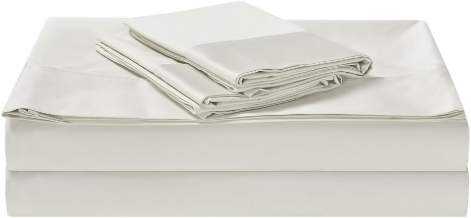 1200TC Egyptian Cotton 3 Piece Single Bed Luxury Sheet Set, Flat Sheet, Fitted Sheet with 40cm Deep Pocket and 1 Pillowcases White