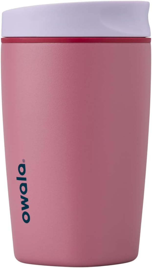 Owala SmoothSip Slider Insulated Stainless Steel Coffee Tumbler - 355ml (12oz), Crochet Queen | Reusable Iced Coffee Cup and Hot Coffee Travel Mug | Leak Proof and BPA Free Double Walled Coffee Cup