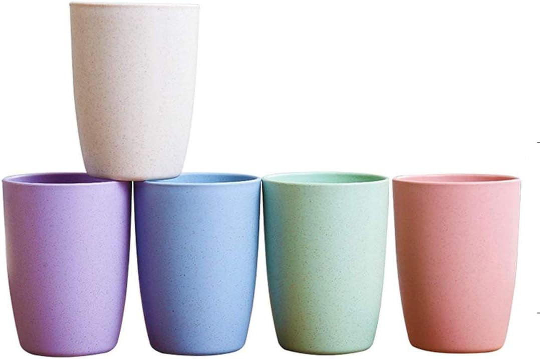 Eco-Friendly Unbreakable Reusable Drinking Cup for Adult (12 OZ), Wheat Straw Biodegradable Healthy Tumbler Set 5-Multicolor, Dishwasher Safe