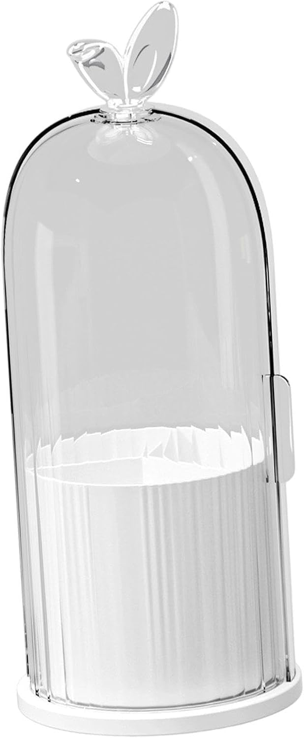 Rotating Makeup Brush Organizer With Clear Dust Proof Lid White Gold
