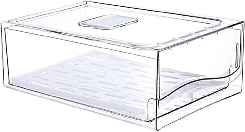 Stackable Clear Refrigerator and Freezer Organizer Drawers, Plastic Storage Containers for Kitchen, Egg, Meat, Vegetable, and Cosmetic Storage