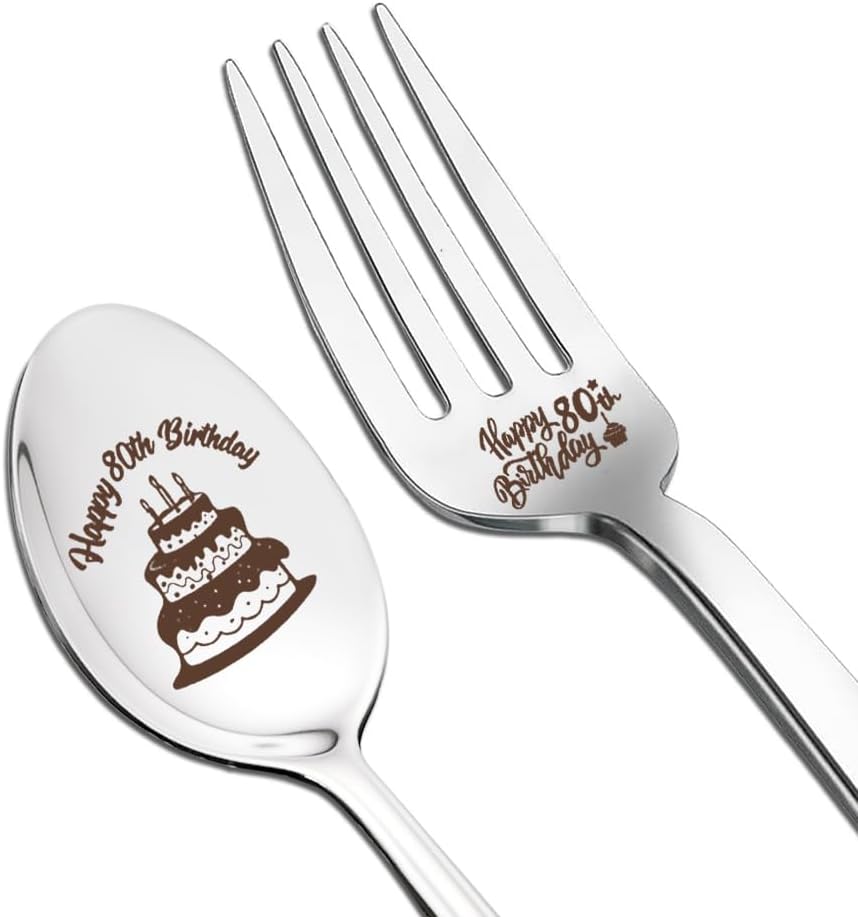 80th Birthday Gifts for Mom Dad 80 Year Old Birthday Presents for Grandma Grandpa 1945 Bday Gifts for Men Women Best Friend 80th Bday Presents for Wife Husband 80 Yr Old Gift Fork Spoon Set 2 Pcs