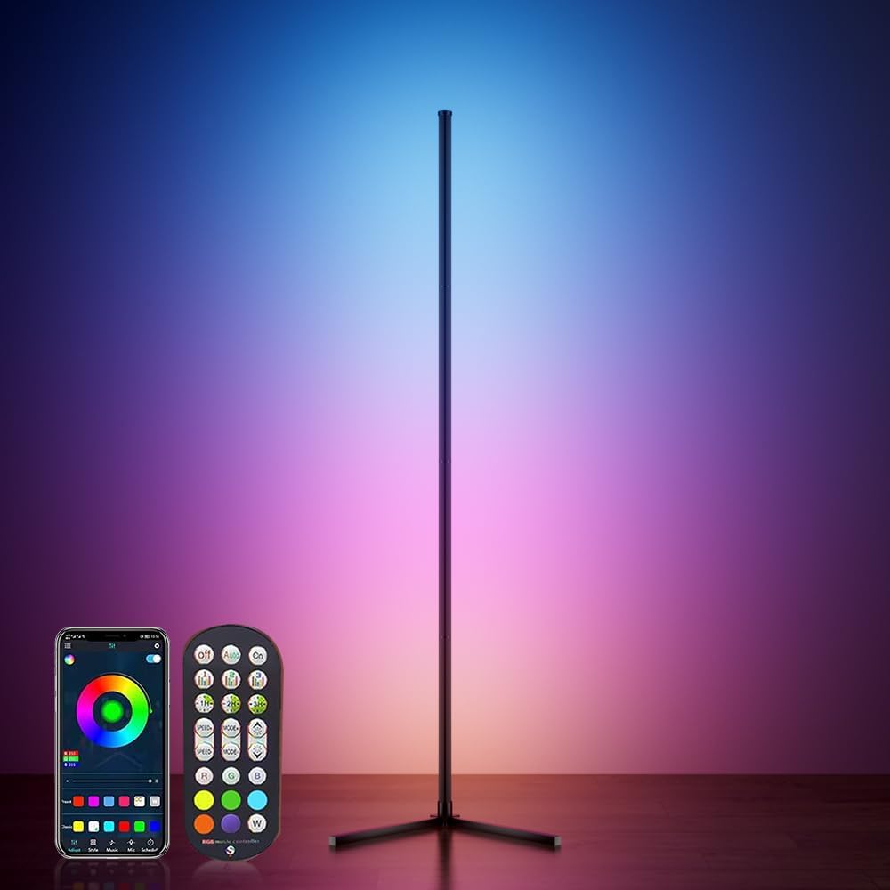 Corner Floor Lamp, LED Corner Lamp with App and Remote Control,16 Million DIY Colors & 68+ Scene, Music Sync, Color Changing Smart Ambient Light for Living Rooms, Bedrooms, and Gaming Rooms