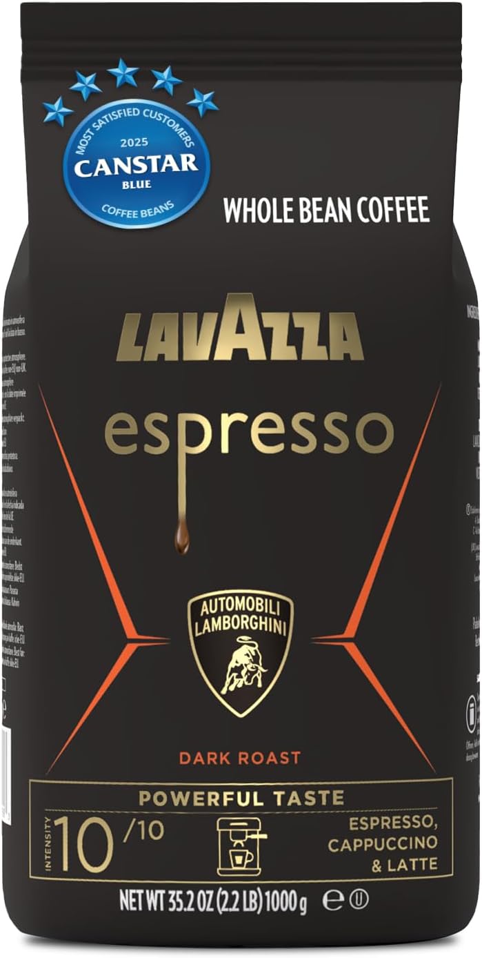 Lavazza, Espresso for Automobili Lamborghini, Coffee Beans, Ideal for Espresso Coffee Machines, with Aromatic Notes of Chocolate and Cocoa, Arabica and Robusta, Intensity 10/10, Dark Roasting, 1 kg