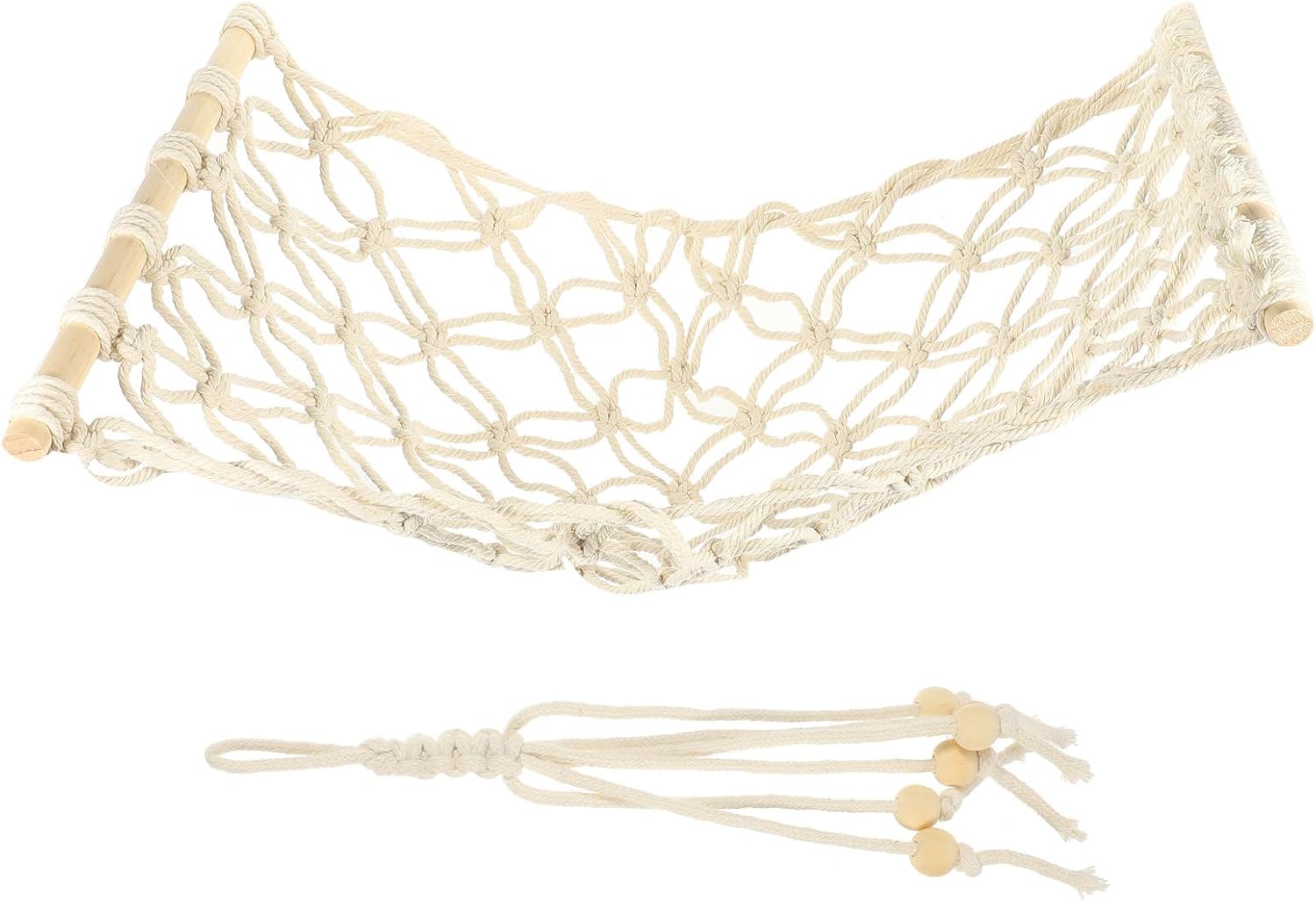 Hanging Banana Basket Multi-function Fruit and Vegetable Holder Made of Cotton and Wood with Strong and Sturdy Woven Design for Home Kitchen Storage