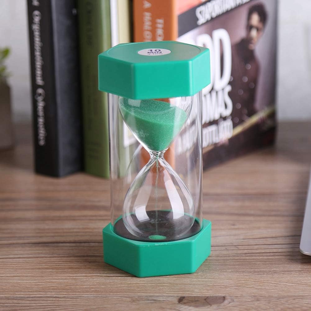 Mingzhe Plastic Sand Timer Hourglass 3 10 20 30 60 Minutes Timer Clock for Home Office Decor Gift with Safe Shell (10 Points Green)