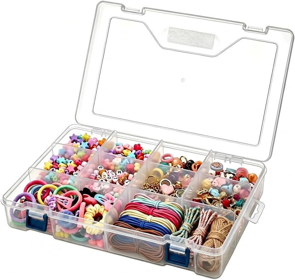 Harnidipa 1 Pack 15 Grids Clear Plastic Craft Storage Organiser Box with Adjustable Dividers，Perfect for Beads, Washi Tape, Jewelry, Fishing Tackle, Art Supplies and DIY Crafts