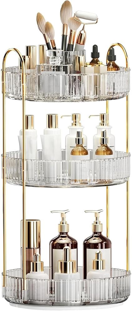 360° Rotating Makeup Organizer – 3-Tier Clear Cosmetic Storage Carousel for Skincare, Perfume, and Vanity Countertop Bathroom Organization with Large Capacity