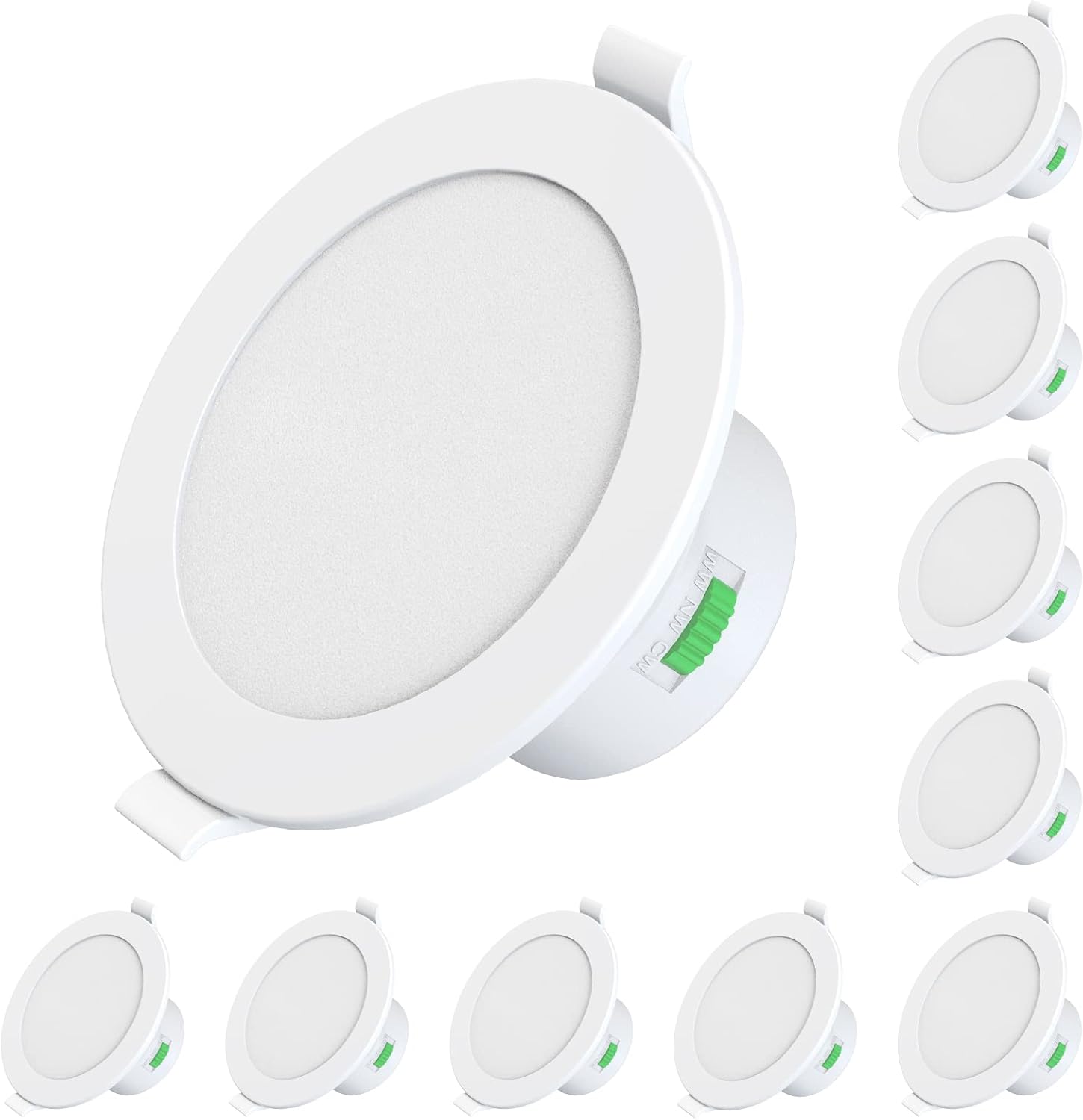 ALUSSO 12W LED Recessed Ceiling Light Dimmable 230V,3000K Warm 4000K Neutral 5700K Cool Adjustable, IP44 Spotlight for Bathroom Kitchen Living Room,Cutout 90-105mm,White,10 Pack,AUS Plug
