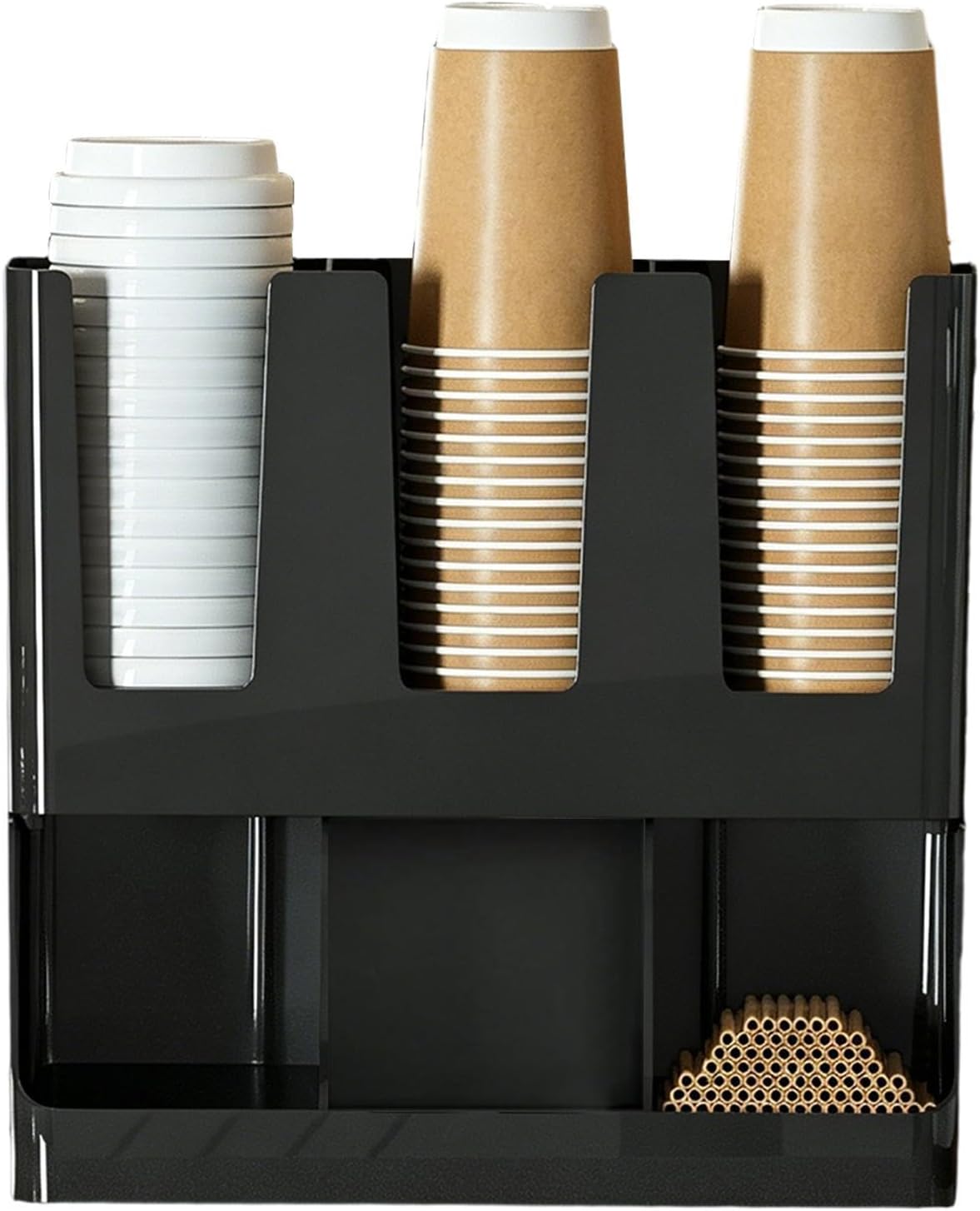 Coffee Bar Organizer - 6-Compartment Wall Mount Holder - Coffee Station Organizer for Countertop - for Cups Lids Pods Packets Tea Sugar Condiment Syrup Home Pantry