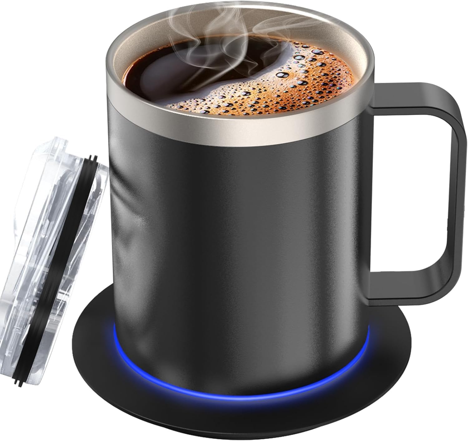 Coffee Cup Warmer Mug Set, Electric Heated Cup with 10Hrs Auto Shut Off, 131°F Self Heating Coffee Mug for Desk(Black-12oz)
