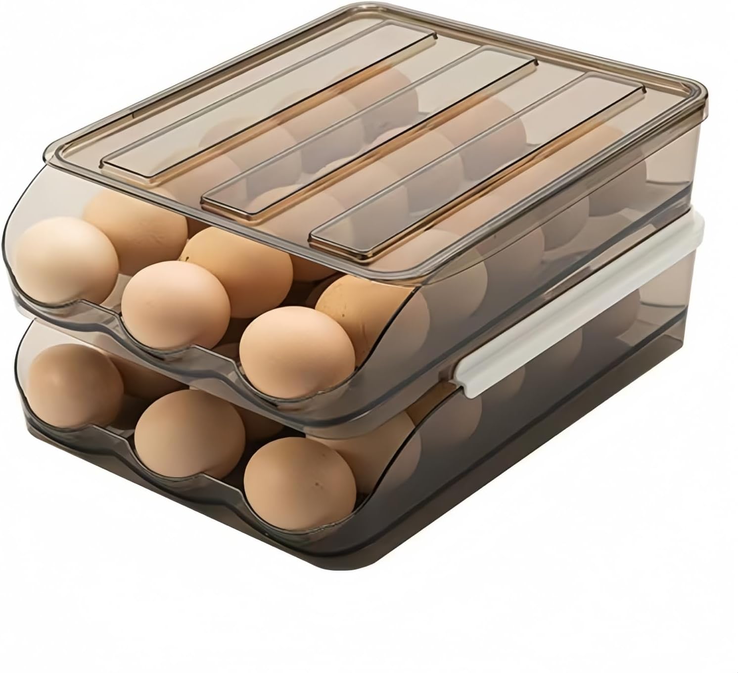 Egg holder for fridge, Egg organizer for refrigerator, Automatic Rolling Egg Container, Egg storage Container Organizer, Clear Plastic Egg Tray, Egg dispenser, Egg rack