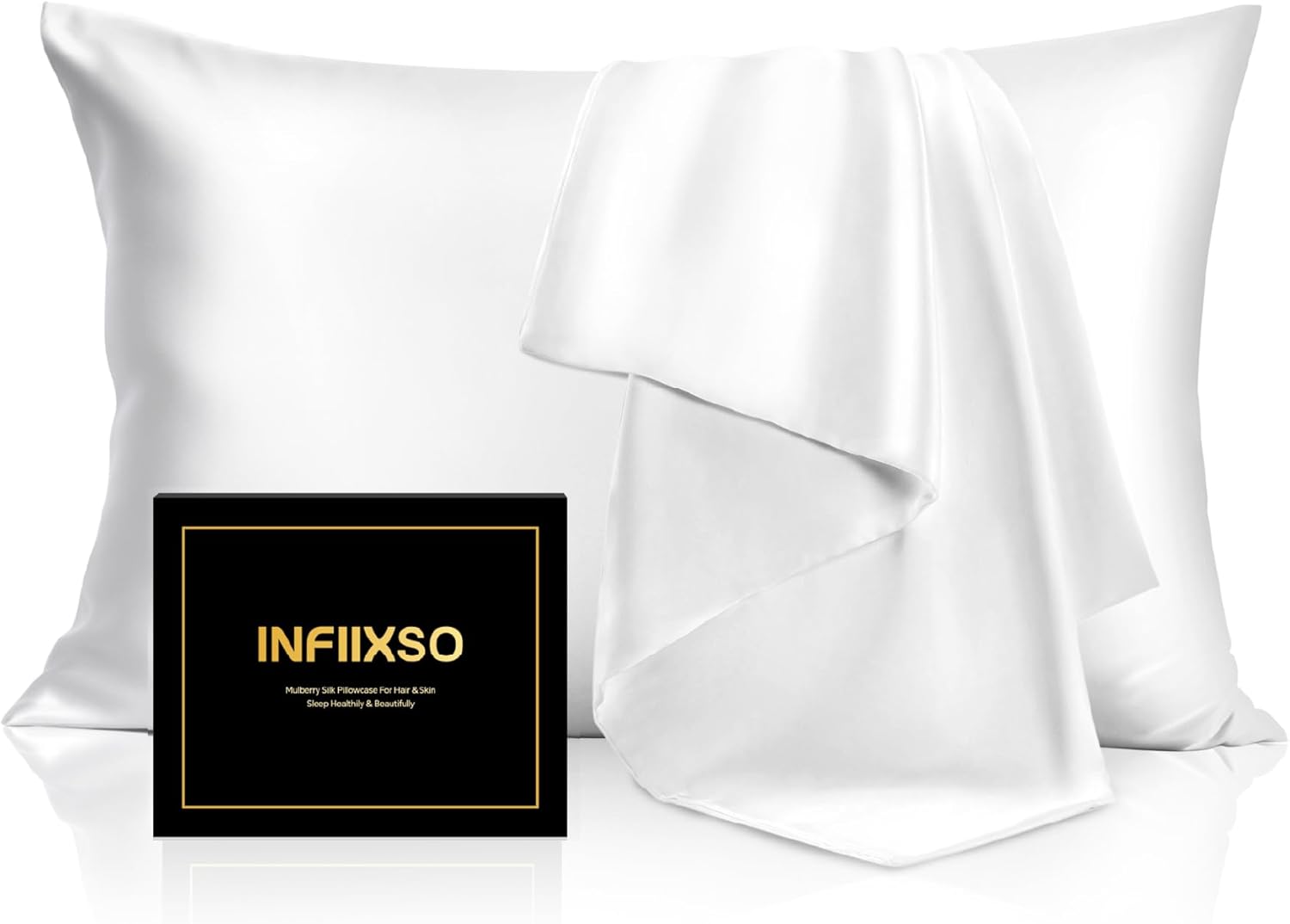 INFIIXSO Mulberry Silk Pillowcase for Hair and Skin, Silk Pillow Cases Standard Size Set of 2 with Hidden Zipper 51x76 CM, Ultra Smooth and Soft Cooling Pillow Cases for Hot Sleepers(2 Pack)