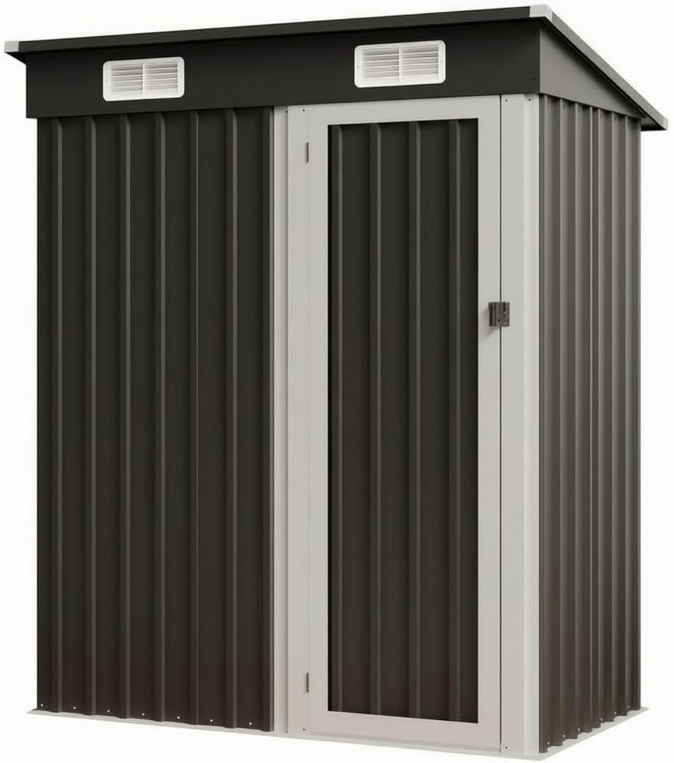 Outdoor Storage Shed Corrugated Steel Outdoor Organizer Compact Freestanding Storage Solution Sturdy Garden House Weather Resistant Suitable for Patio Yard