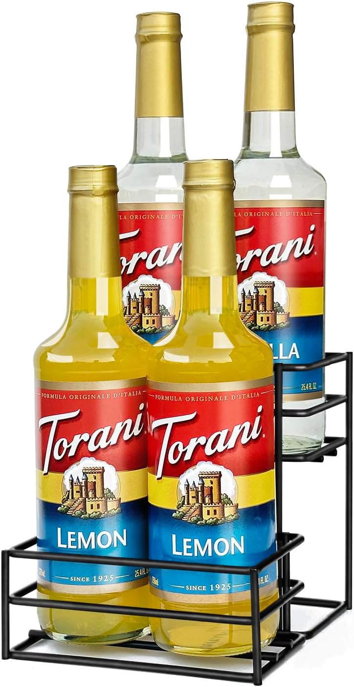 MCSAPIL Coffee Syrup Rack (4 Bottle Capacity) - Organizer for Bar, Kitchen, Family - Storage for Wine, Dressing