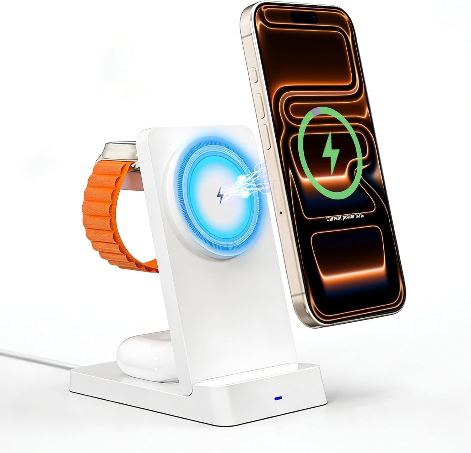 3 in 1 Wireless Charging Station for Apple,Foldable Magnetic Charger Stand for MagSafe Fast Charger for iPhone 17-12 Series,Magnetic Charger Dock for Apple Watch and AirPods (White 3in1)