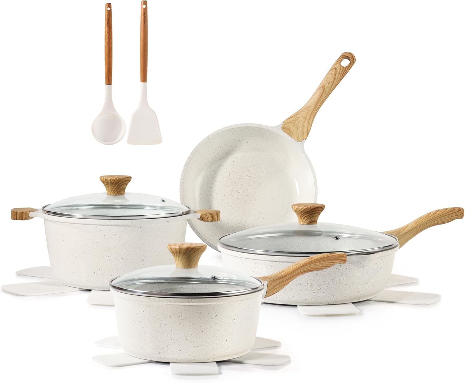 SENSARTE Nonstick Ceramic Cookware Set 13-Piece, Healthy Pots and Pans Set, Non-Toxic Kitchen Cooking Set with Stay-Cool Handles, Silicone Tools and Pot Protectors