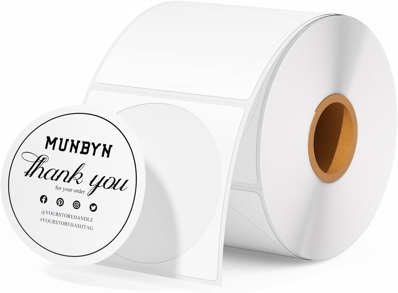 MUNBYN 50x50mm(2 Inch) White Circle Thermal Sticker Labels, Self-Adhesive Round Direct Thermal Labels, Multi-Purpose Roll Thermal Stickers for Business-750 Labels/1 Roll