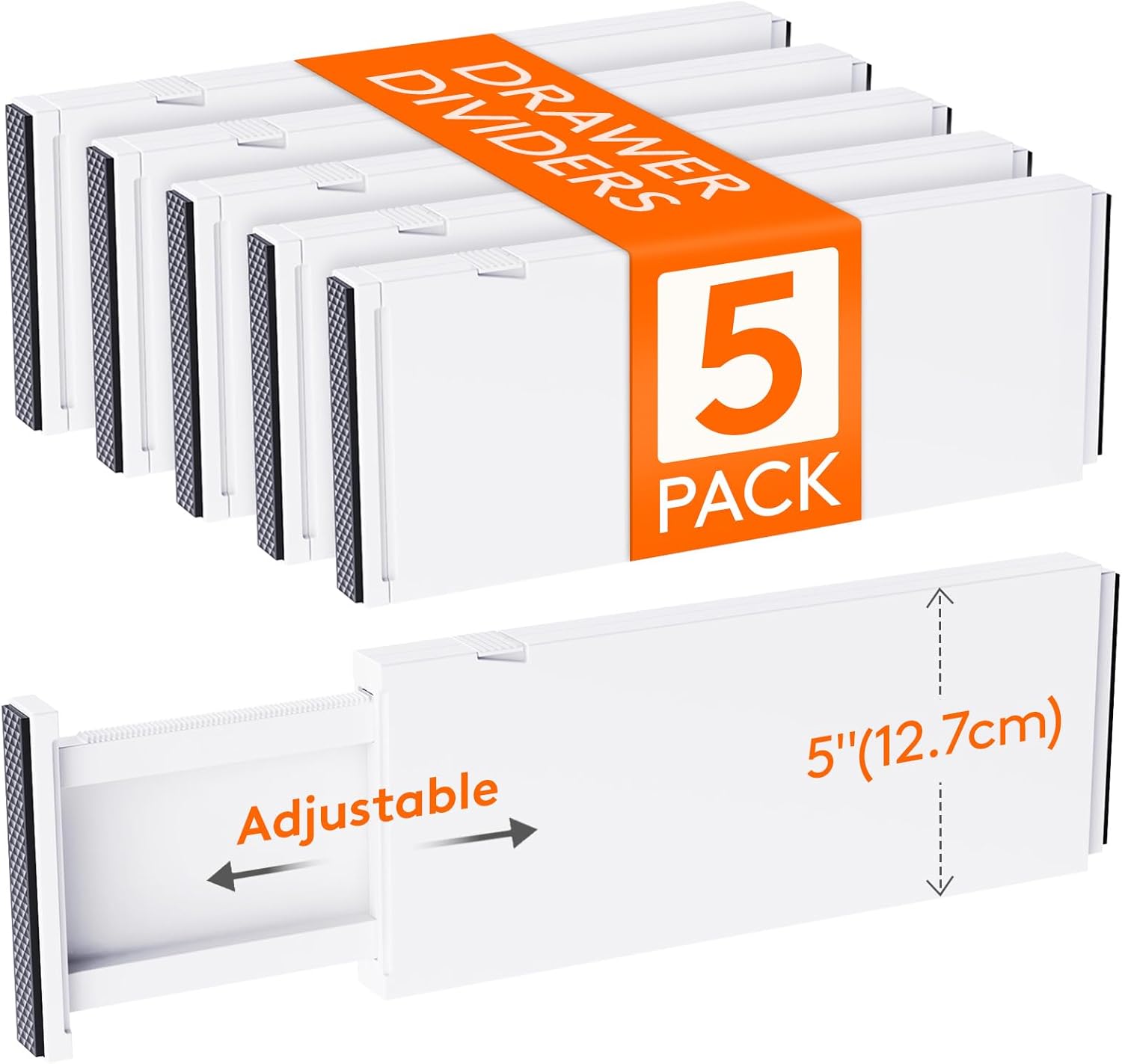 Lifewit 5 Pack Drawer Dividers Plastic 5" High, 13.5-22" Adjustable Drawer Organizers for Clothes, Expandable Dresser Separators in Bedroom/Bathroom/Kitchen/Fridge/Office Organization and Storage