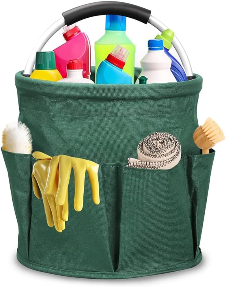 Garden Tool Basket, Gardening Storage Tote with Handle, Garden Bucket Organizer, Multifunctional Caddy Gardening Tool Bag 6 Pockets for Outdoor Indoor Organize Store Your Supplies(Green)