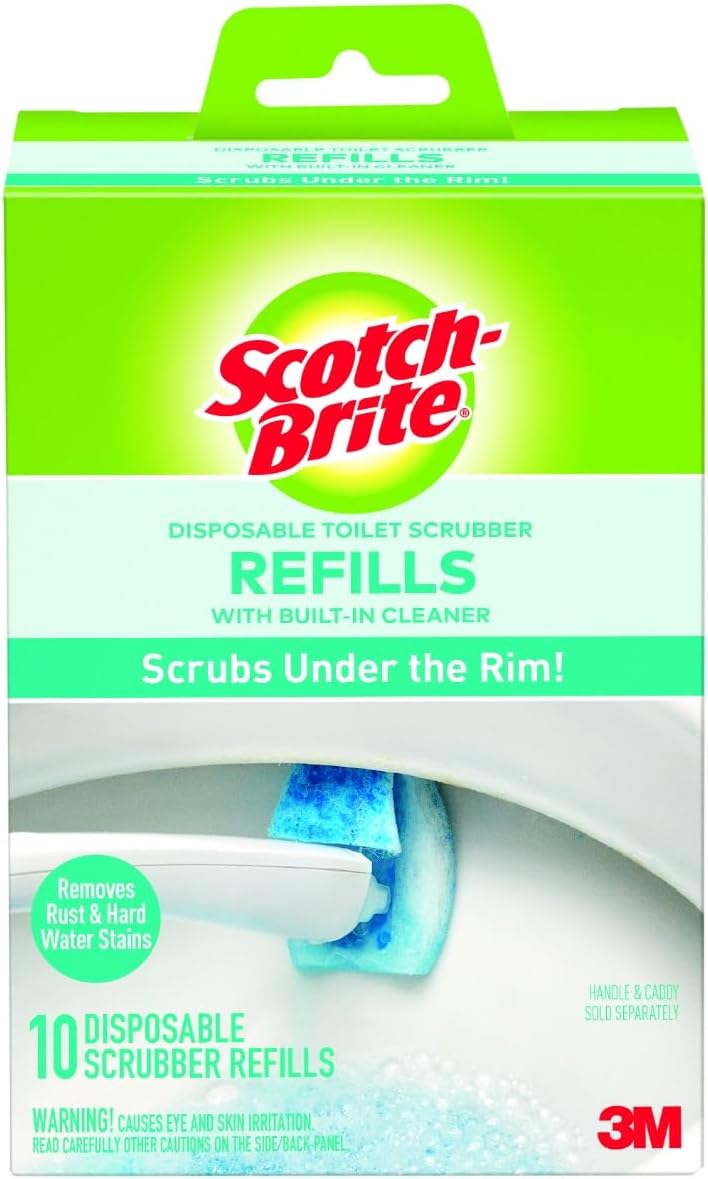 Scotch-Brite Disposable Toilet Scrubber Refills with Built-In Cleaner, Scrubs Under the Rim, Removes Rust & Hard Water Stains, 10 Refills