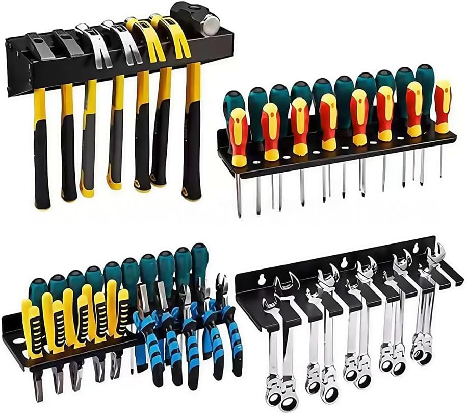 Hammer Racks,4pcs Wall Mount Tool Organizer Set,Include Screwdriver Organizer,Wrench Holder,Pliers Holder,Hammer Rack,Galvanized Steel Hand Tool Storage For Workshop,Shed,Garage,Home