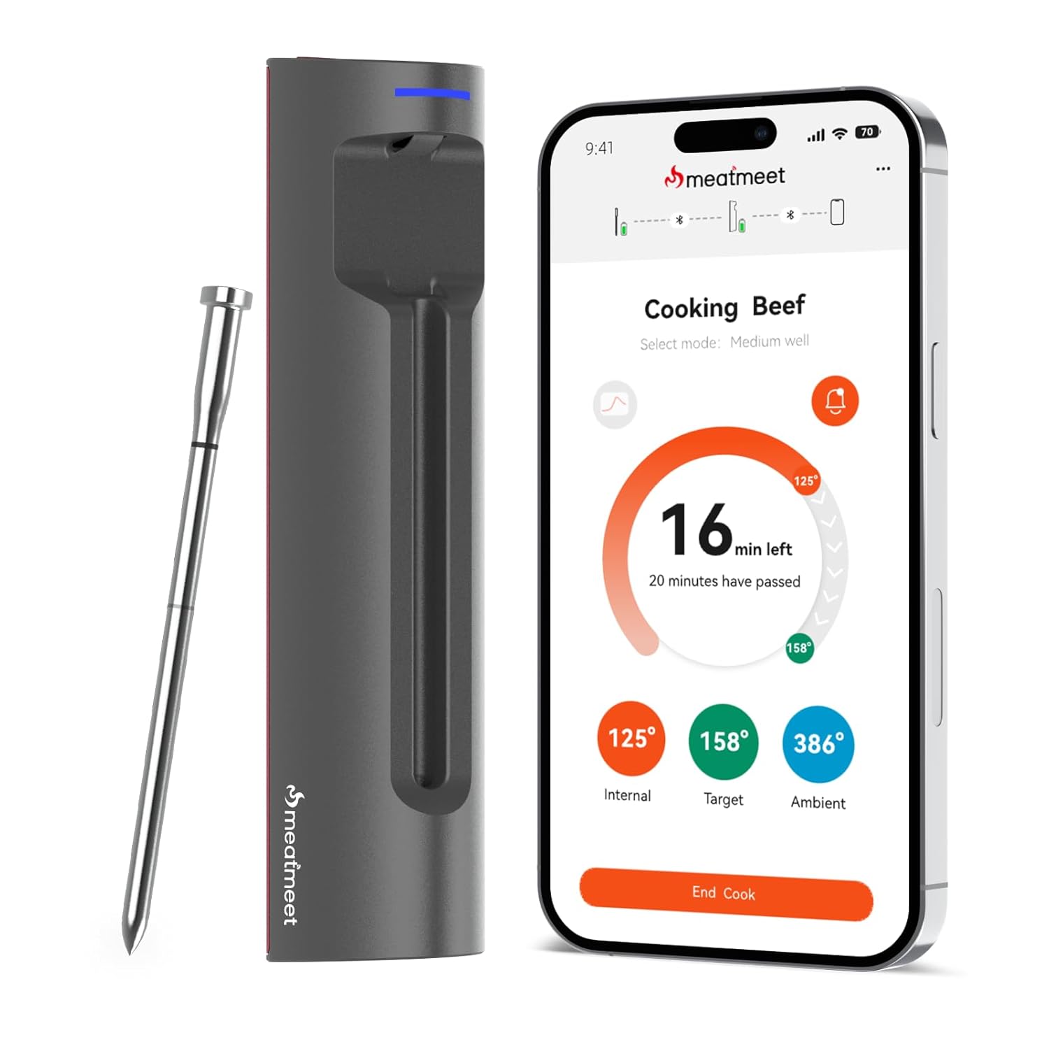 S Pro Bluetooth Wireless Meat Thermometer, with 6 Sensors Build in, Long Range, Smart App Monitoring with Timer & Alarm, IP69 Waterproof, Meat Thermometer Probe for BBQ, Grill, Oven, Kitchen