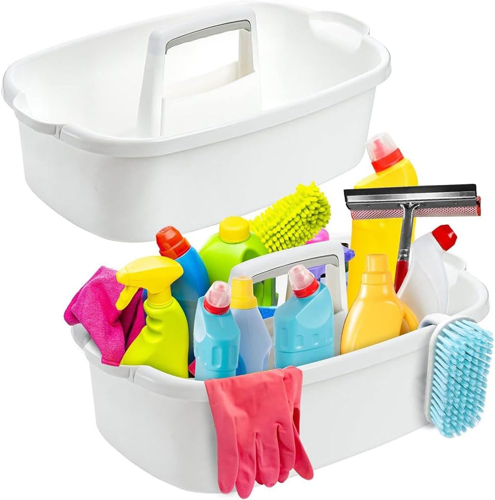 Plastic Cleaning Caddy, 2 Pack Cleaning Supplies Caddy with Handle, Multipurpose Cleaning Caddy Plastic Cleaning Supply Organizer for Bathroom Supplies Cleaning Products Tool Storage
