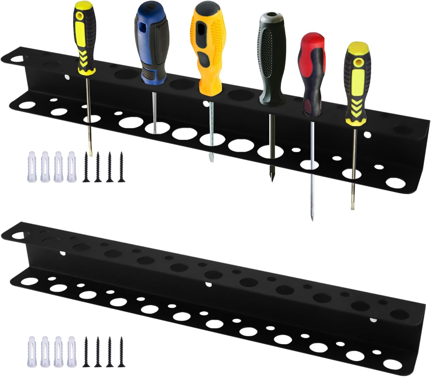 2 Pack Wall Mounted Screwdriver Holder, Metal Screw Driver Holders Organizers, Heavy Duty Plier Rack, Utility Plier Organizer and Storage Rack for Garage Workshop Tool (Black)