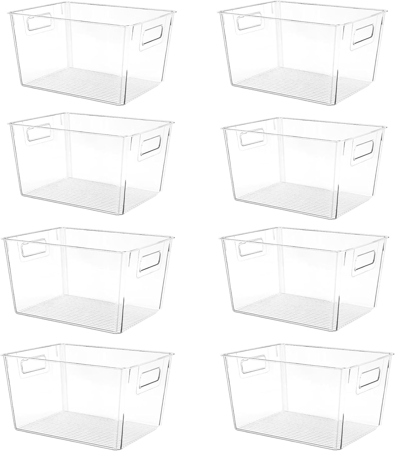 Feshory 8 Pack Clear Storage Containers Acrylic Pantry Organizer Bins with Handle (L) Stackable Kitchen & Home Organisation for Refrigerator, Fridge, Cabinet, Countertops, Cupboard, Freezer