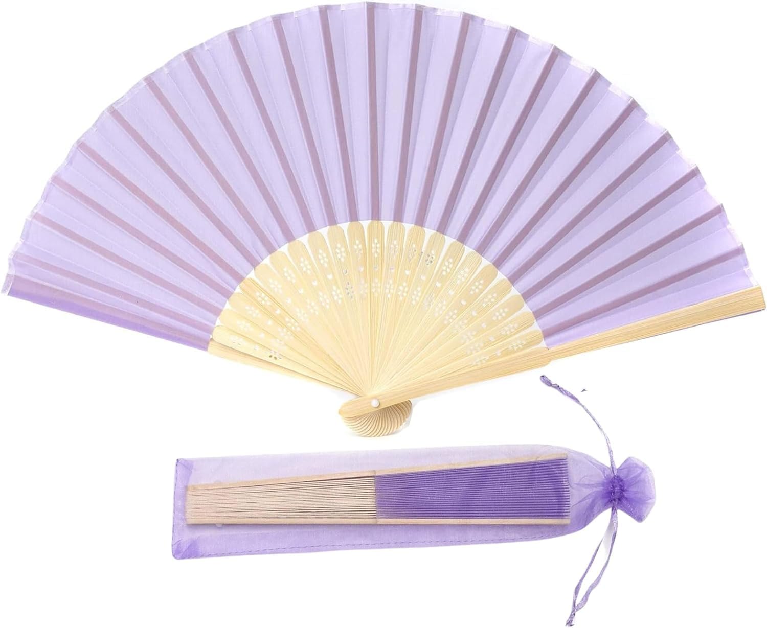 Fabric Handheld Folding Hand Fan with a Tassel Grade A Bamboo Ribs for Women Girls Summer Party Event Favor Birthday Wedding Souvenir Gift (Pale Lilac Purple)