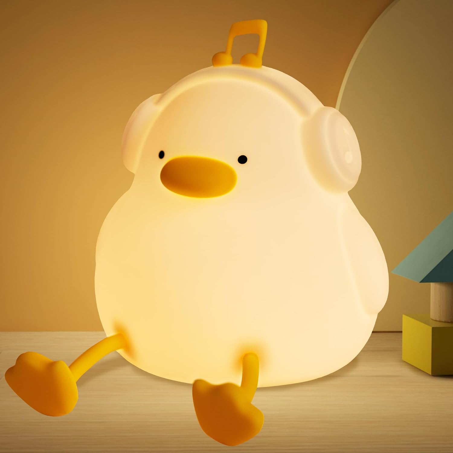 Duck Night Light, FULLOSUN Soft Silicone Music Duck Lamp with Headphones, Perfect Bedroom Bedside Nursery Nightlight Decor with Dimmable Timer Rechargeable, Kids Baby Girls Gift on Birthday Christmas
